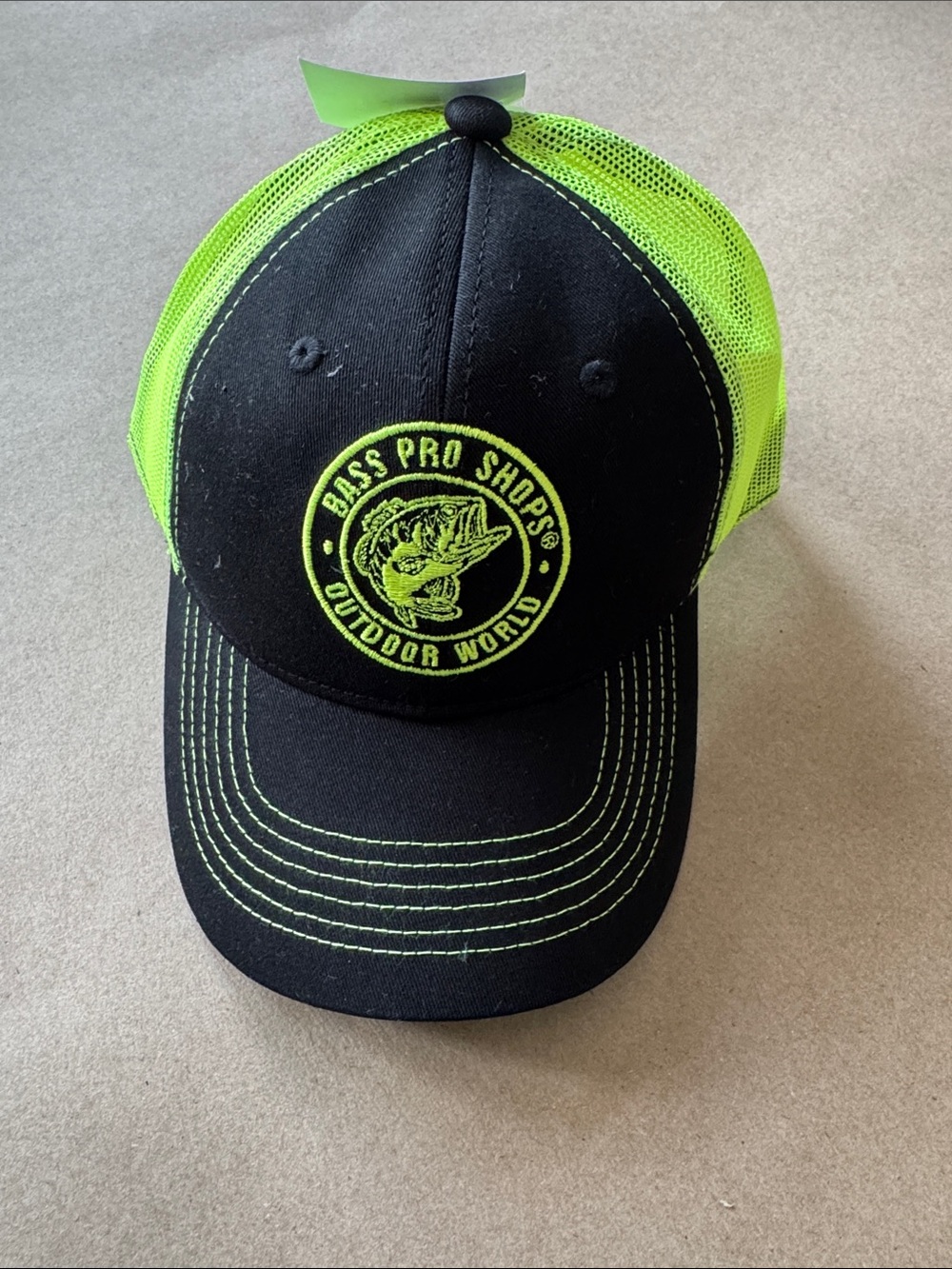Bass Pro Shops Black & Neon Green Mesh Logo Trucker Hat